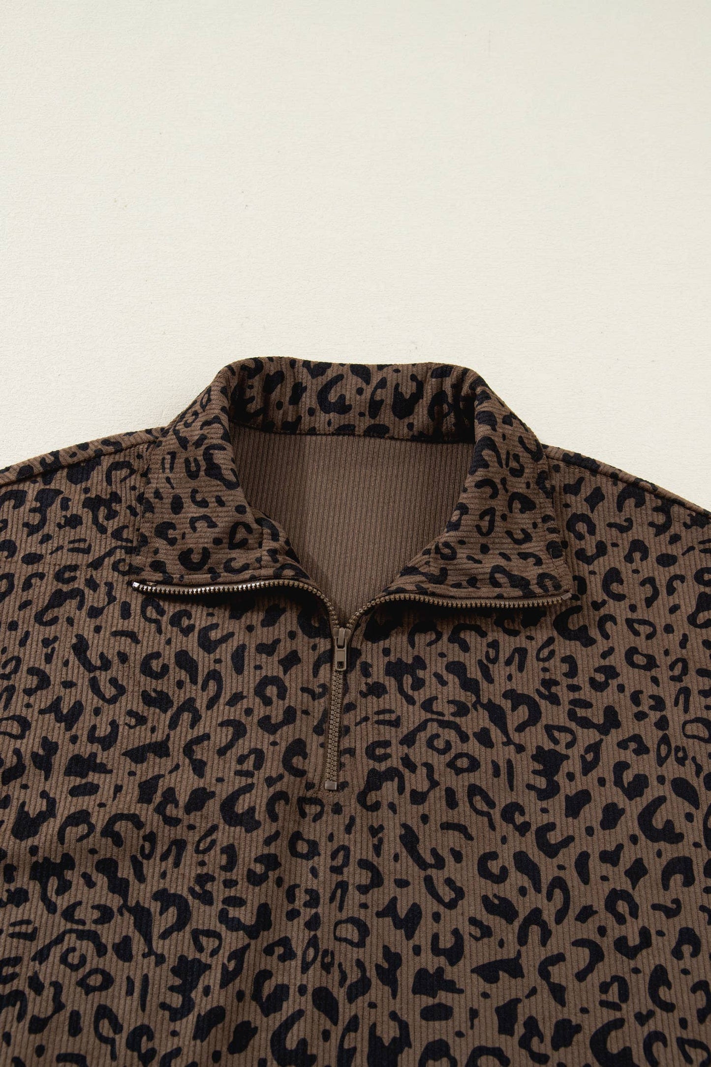 Western apparel Leopard Quarter Zip Corduroy Sweatshirt
