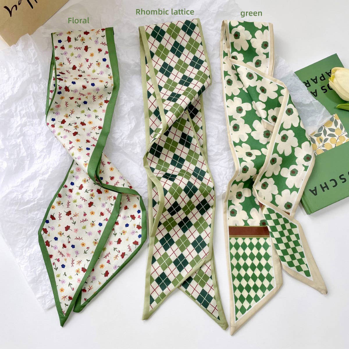 GREEN FRESH PROFESSIONAL SCARF AND RIBBON_CWASC0712