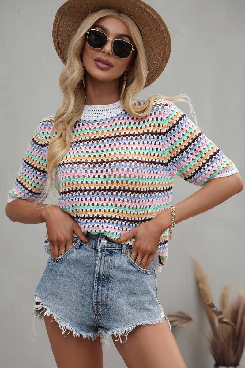 CWTTS0736_Crochet Short Sleeve Pullover Sweater