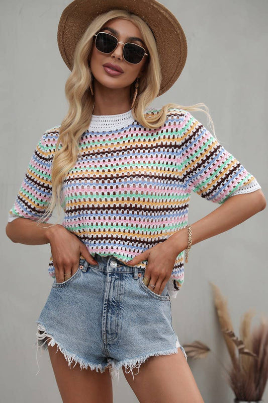 CWTTS0736_Crochet Short Sleeve Pullover Sweater