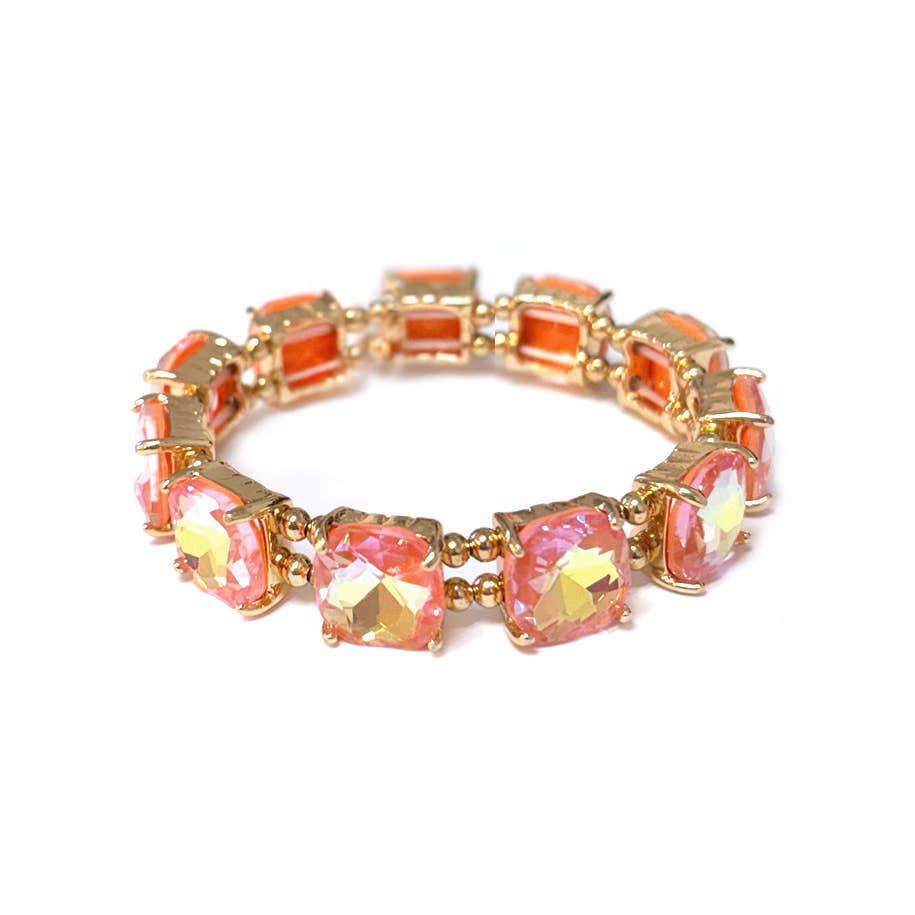 Cushion Cut Glass Crystal Linked Stretch Bracelet