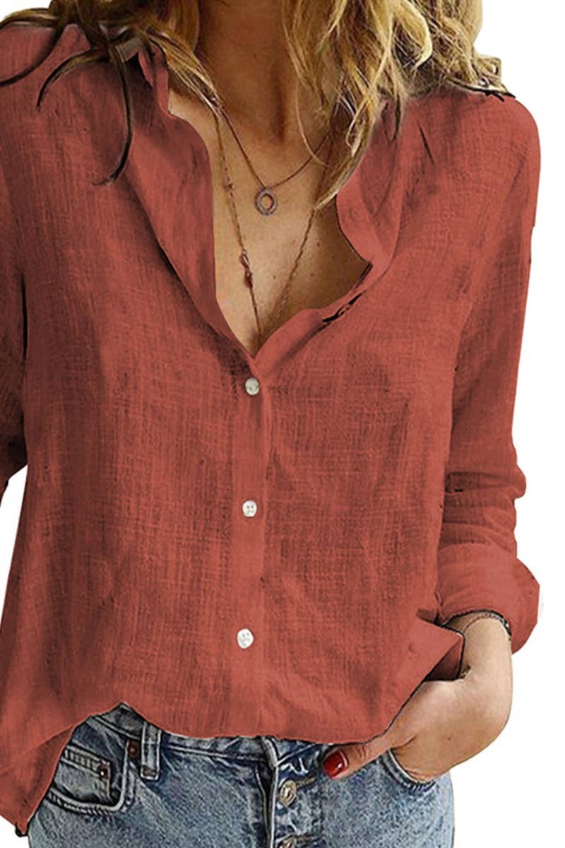 CWTSTL1282_FALL LONG-SLEEVED LAPEL BUTTON-DOWN BLOUSE