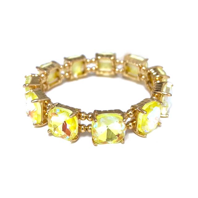 Cushion Cut Glass Crystal Linked Stretch Bracelet