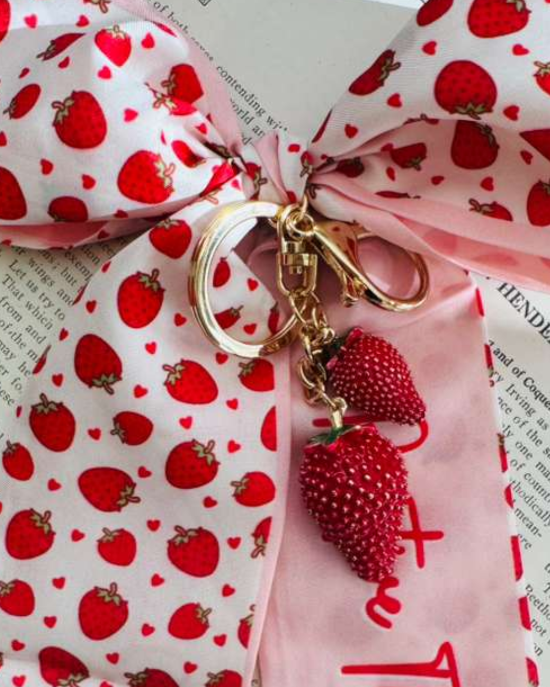 Strawberry Bow Keychain & Bag Charm Set-W