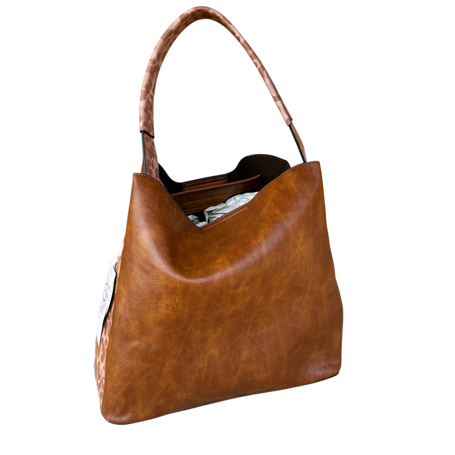 Cognac Lawless Leopard Trim Hobo