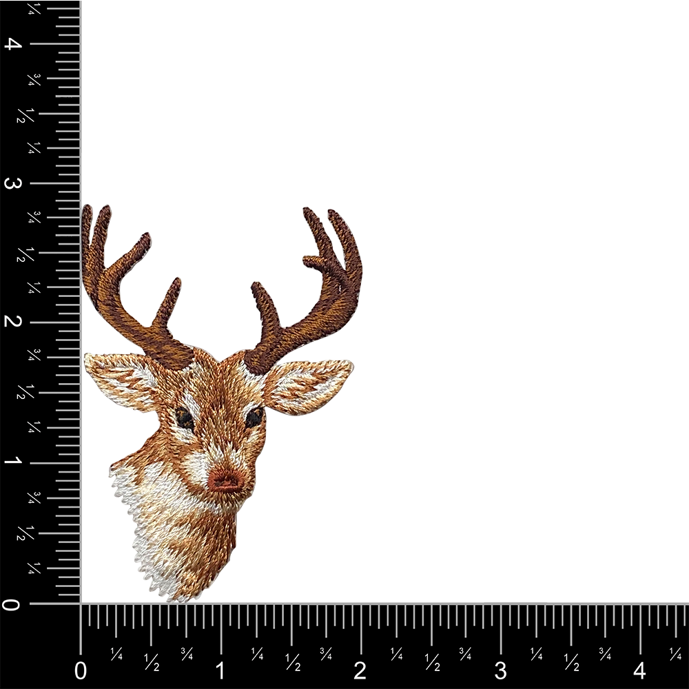 Natural Deer Head, White Tail Buck Embroidered Iron on Patch