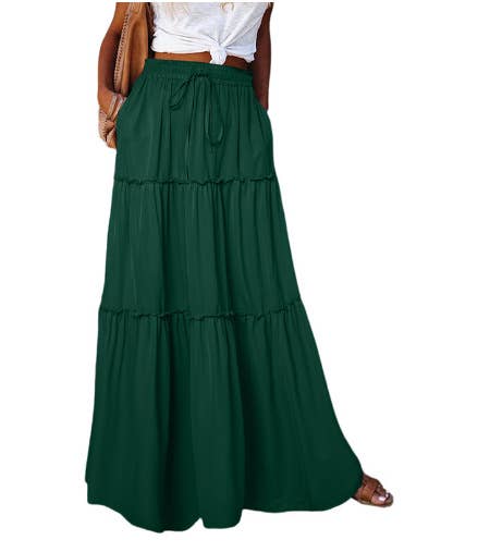 Boho Tiered Maxi Skirt with Pocket 17colors