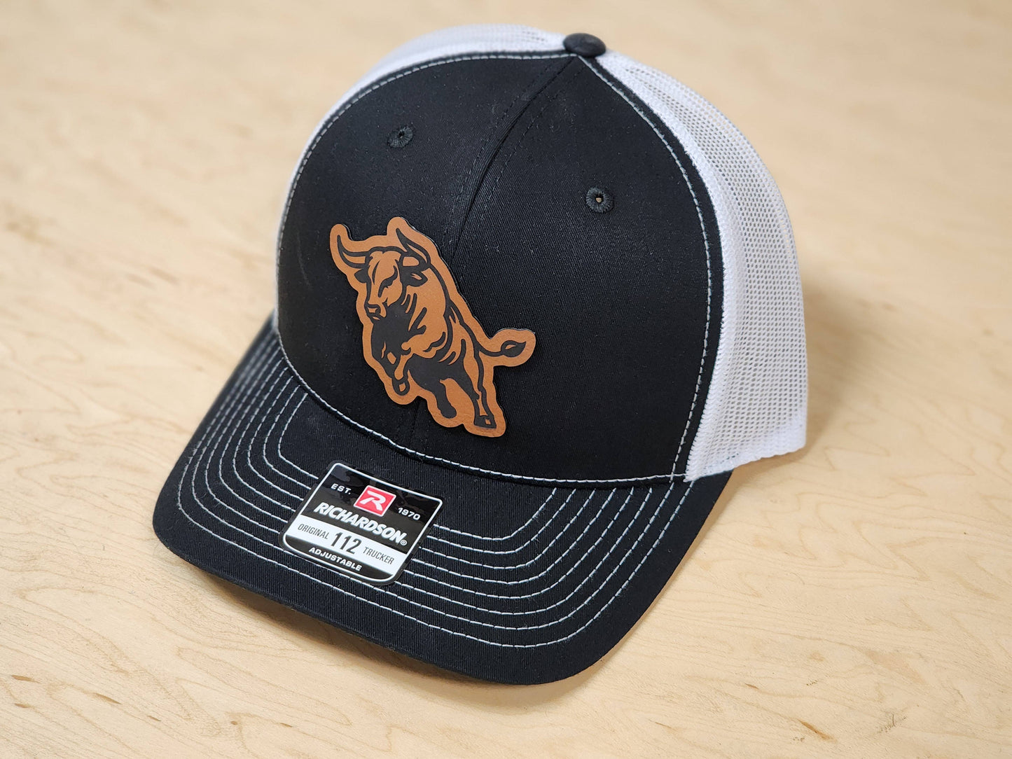 Bull Emblem Mesh Back Cap - Black & White, Richardson 112