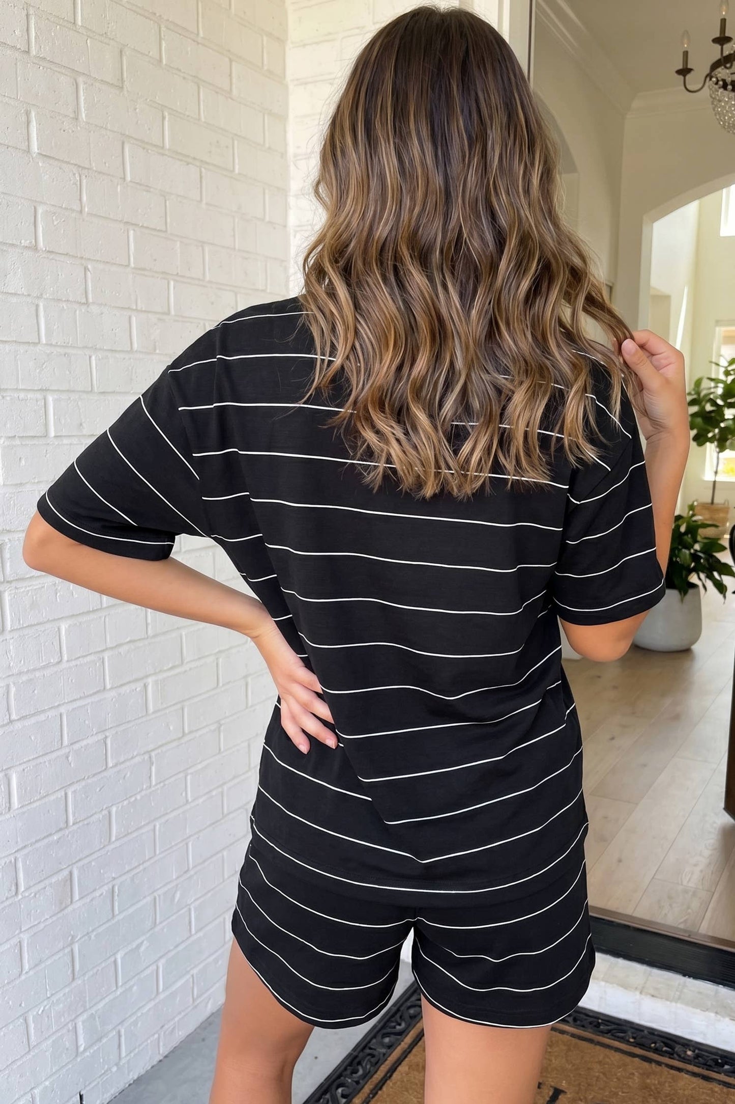 LAS Stripe Tee Drawstring Shorts 2pcs Set (S-XL)