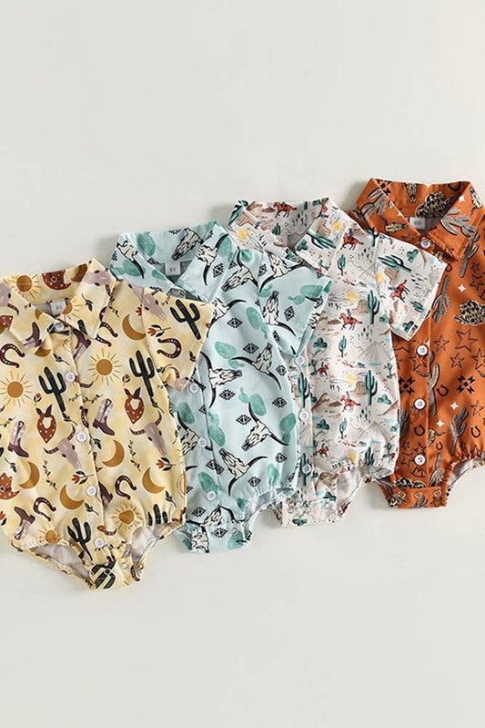 Western Style Cactus Print Button Up Shirt Romper BDR005