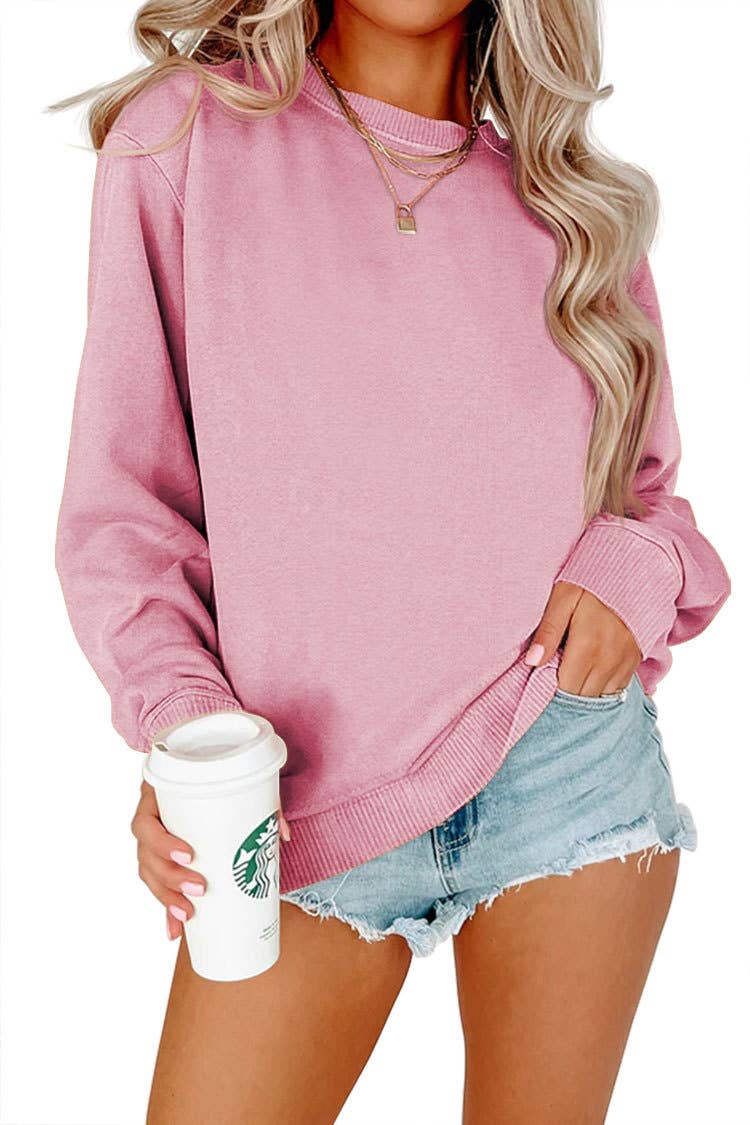 Solid Color Sweatshirt Comfortable Long Sleeve Pullover