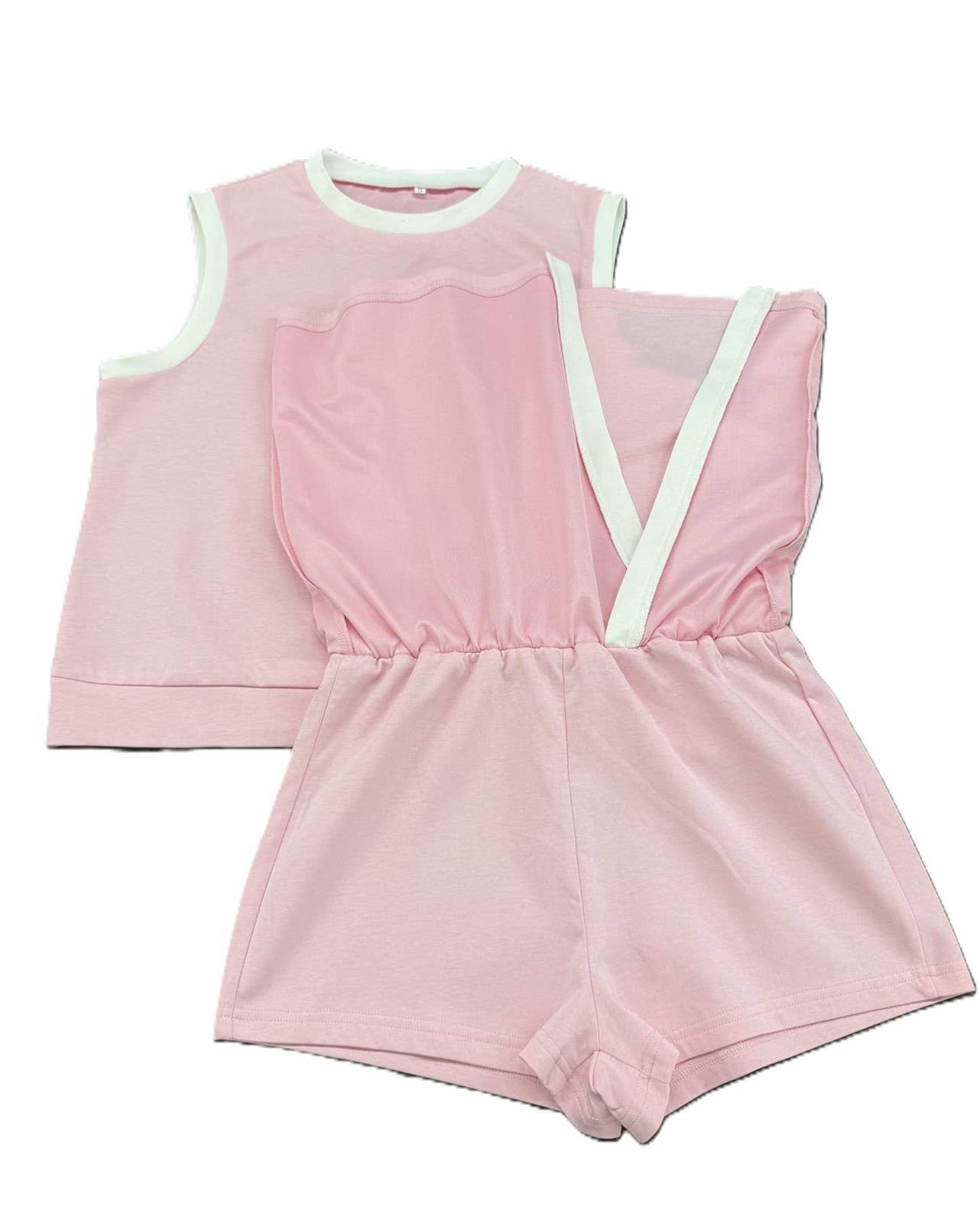 Color-Block Vest And Elastic Waist Short Skirt Set