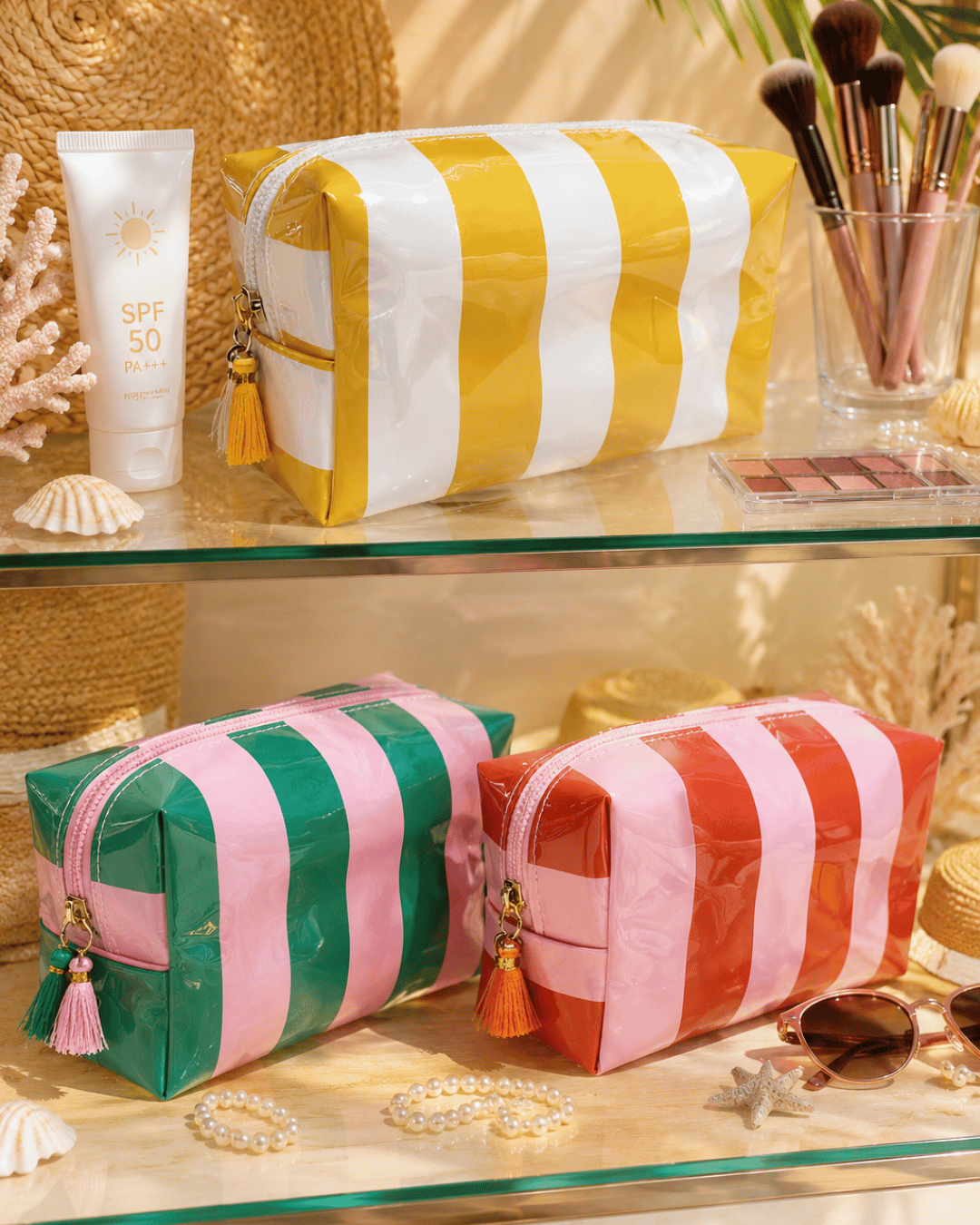 PVC Waterproof Wide Stripe Beach Make Up Bags-W