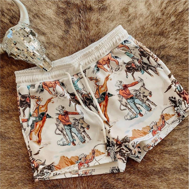Western Retro Ranch Print Comfy Shorts