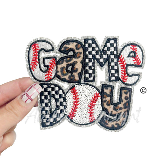 Baseball Game Day Checkered Cheetah Sequins Patch - Small