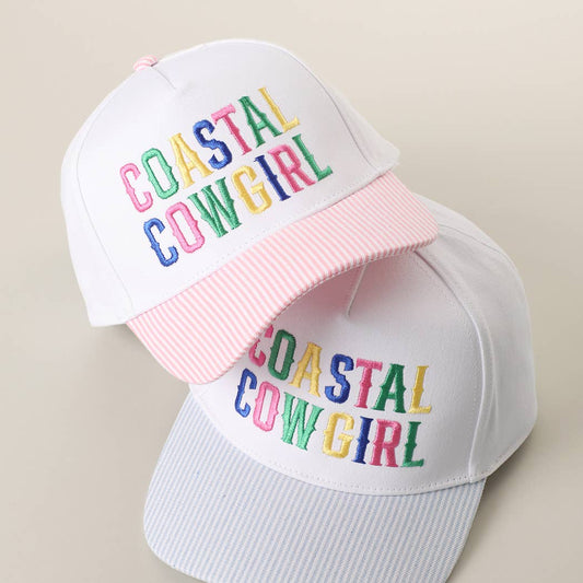 COASTAL COWGIRL Embroidered Seersucker Brim Trucker Hat