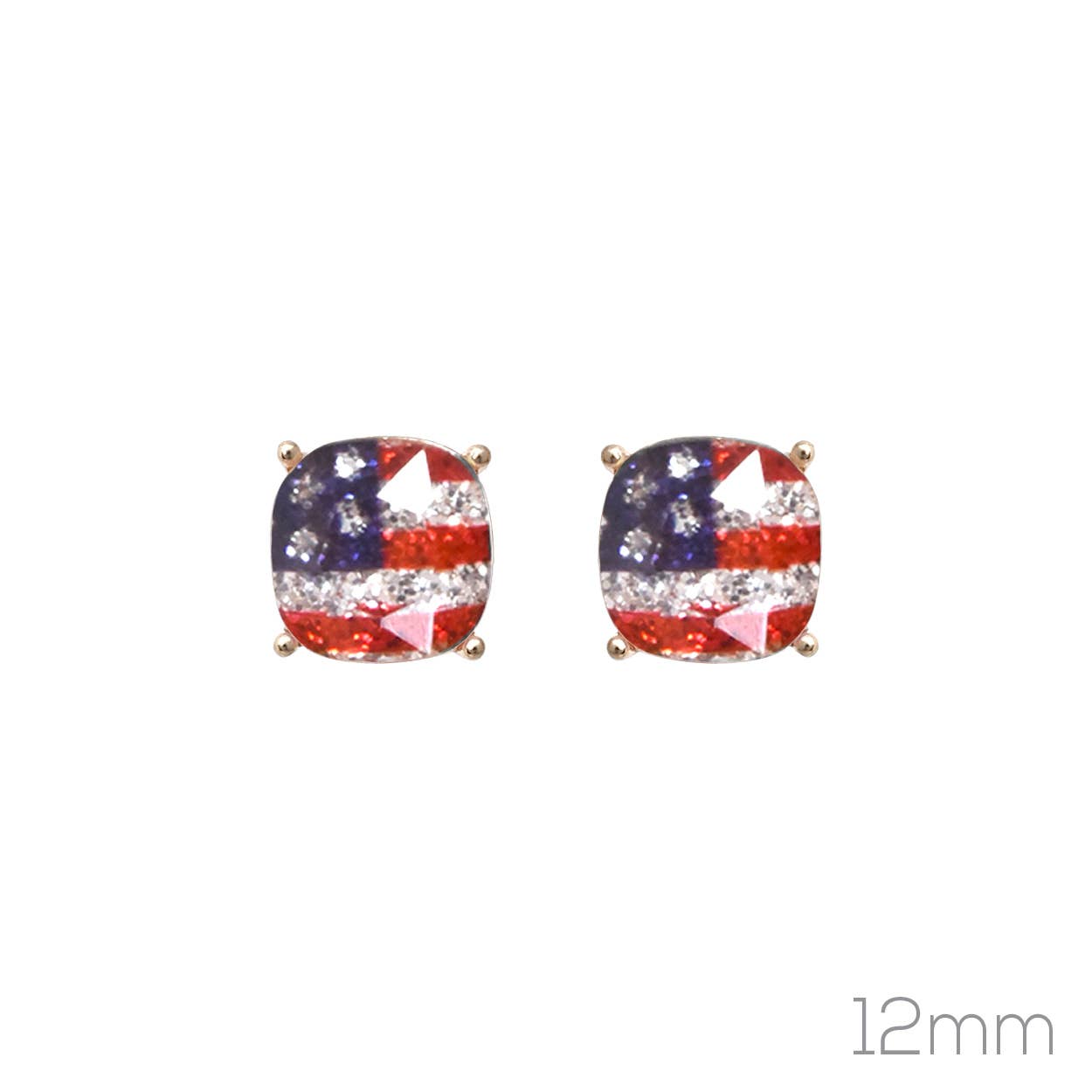 Glitter USA Flag Cushion Cut Post Earrings