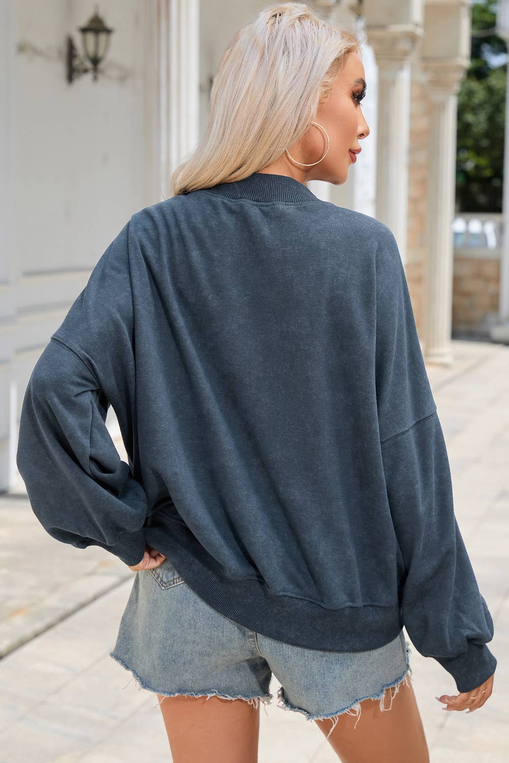 Solid Color Drop Shoulder Crew Neck Pullover Sweatshirt