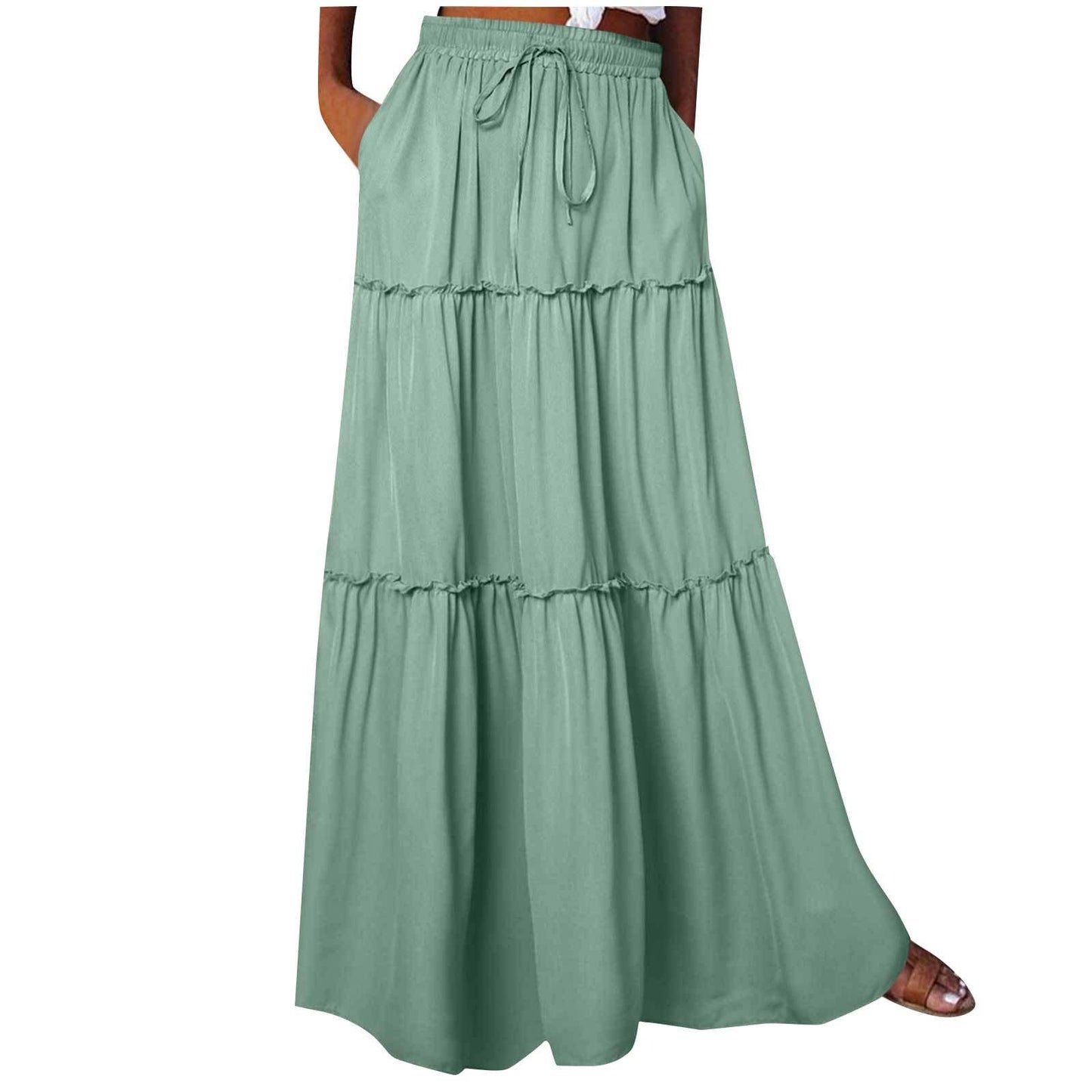 Boho Tiered Maxi Skirt with Pocket 17colors