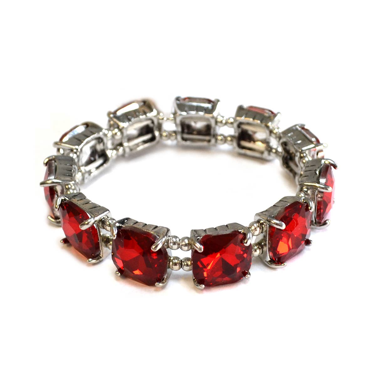 Cushion Cut Glass Crystal Linked Stretch Bracelet