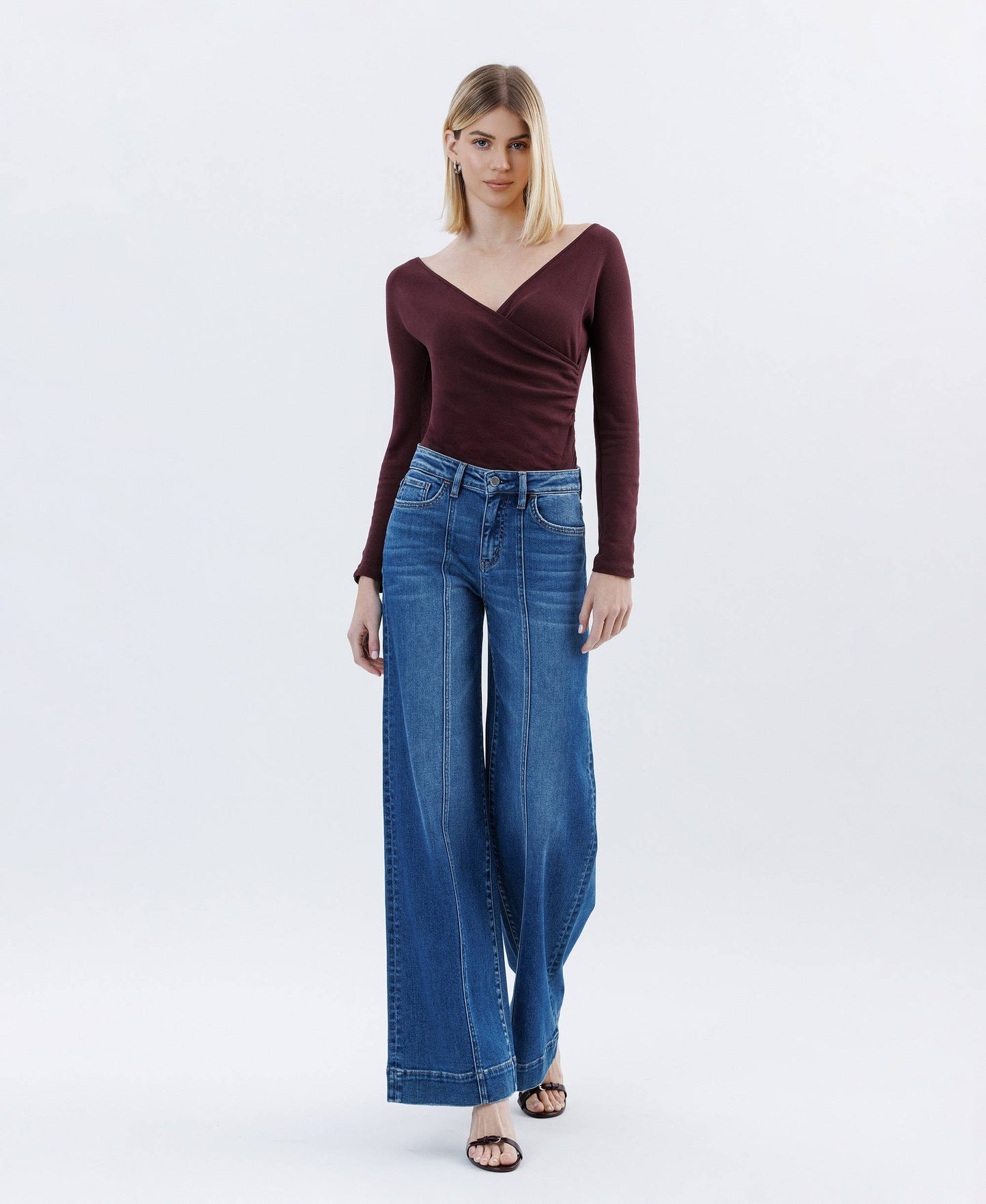 HIGH RISE TROUSER HEM EXTREME WIDE LEG JEANS F6014