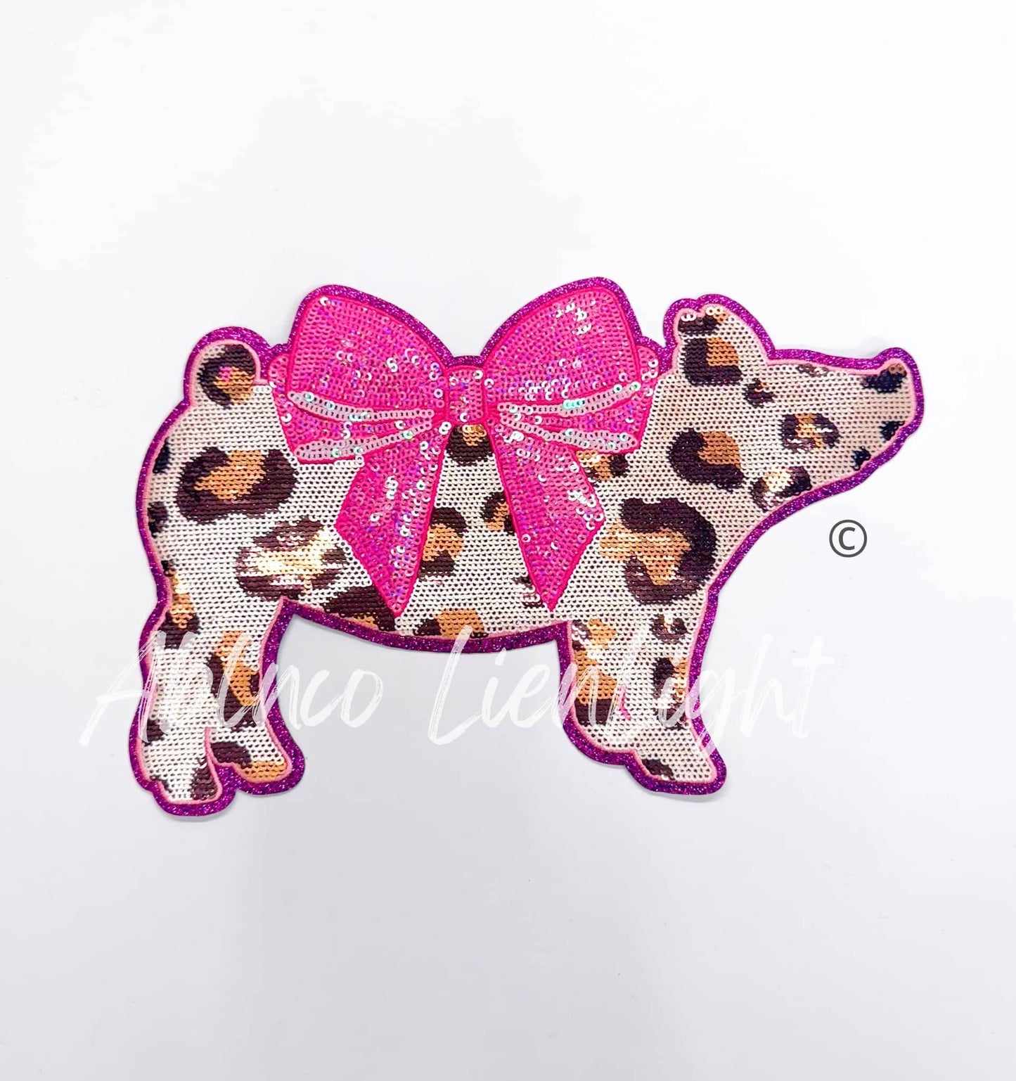 Show Pig Cheetah Print Bow Sequins Patch - Large 