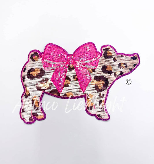 Show Pig Cheetah Print Bow Sequins Patch - Large 
