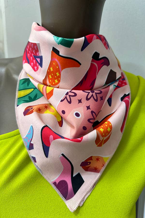 SC-5604-Western Pink Associate Boots Print Scarf