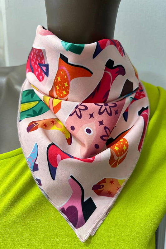 SC-5604-Western Pink Associate Boots Print Scarf