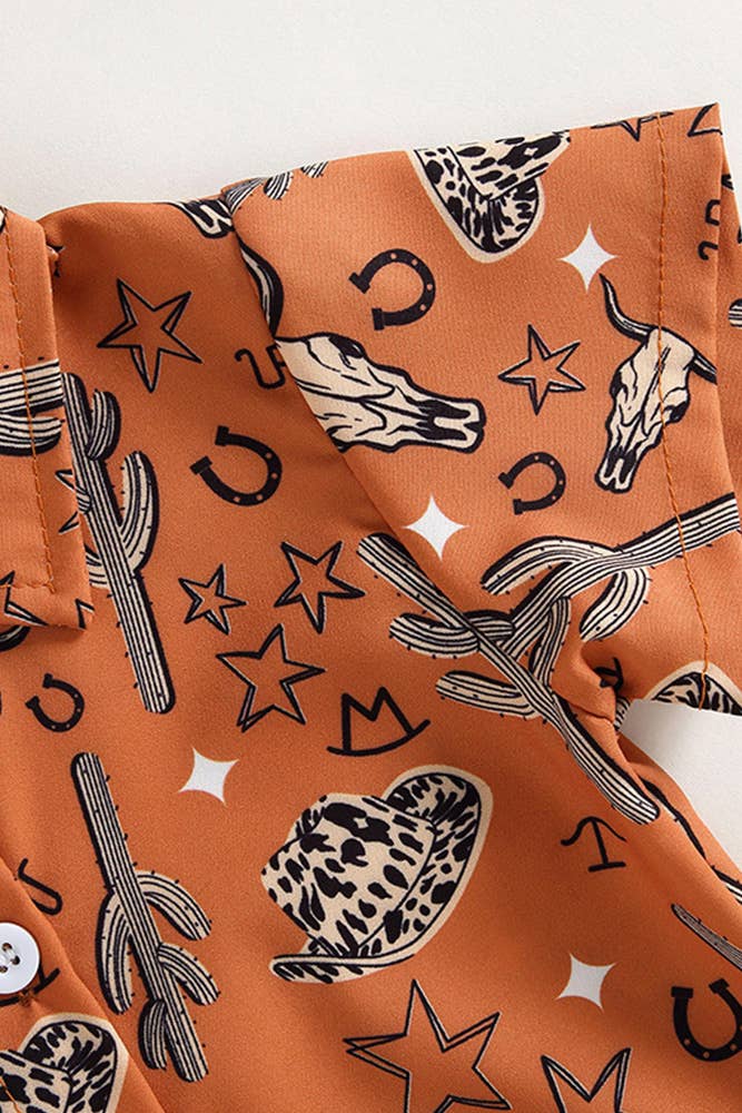 Western Style Cactus Print Button Up Shirt Romper BDR005