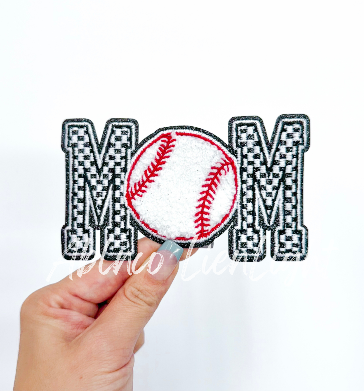 Checkered Baseball Mom Embroidery Patch Iron On