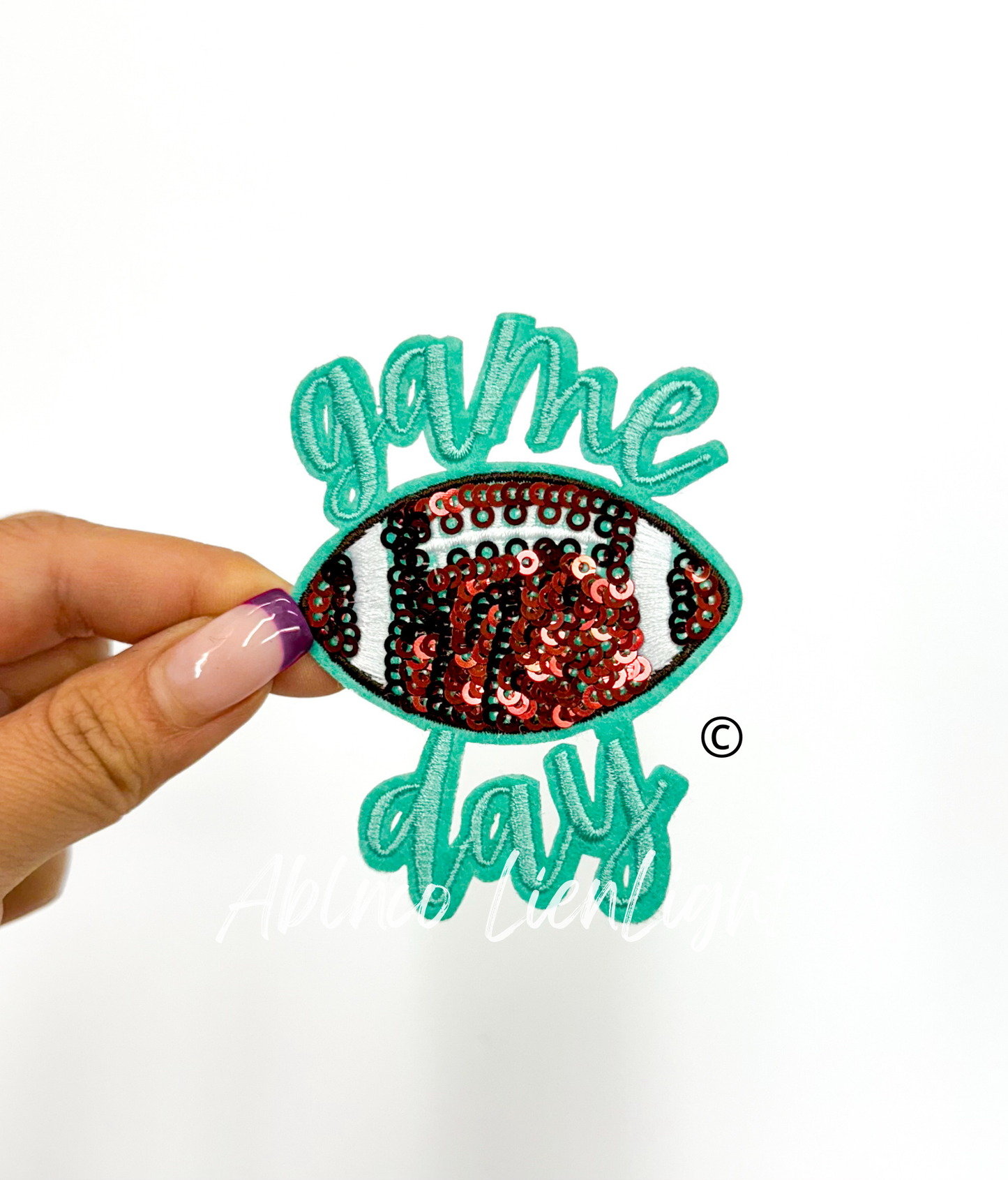 3” game day football sequins embroidery patch iron on