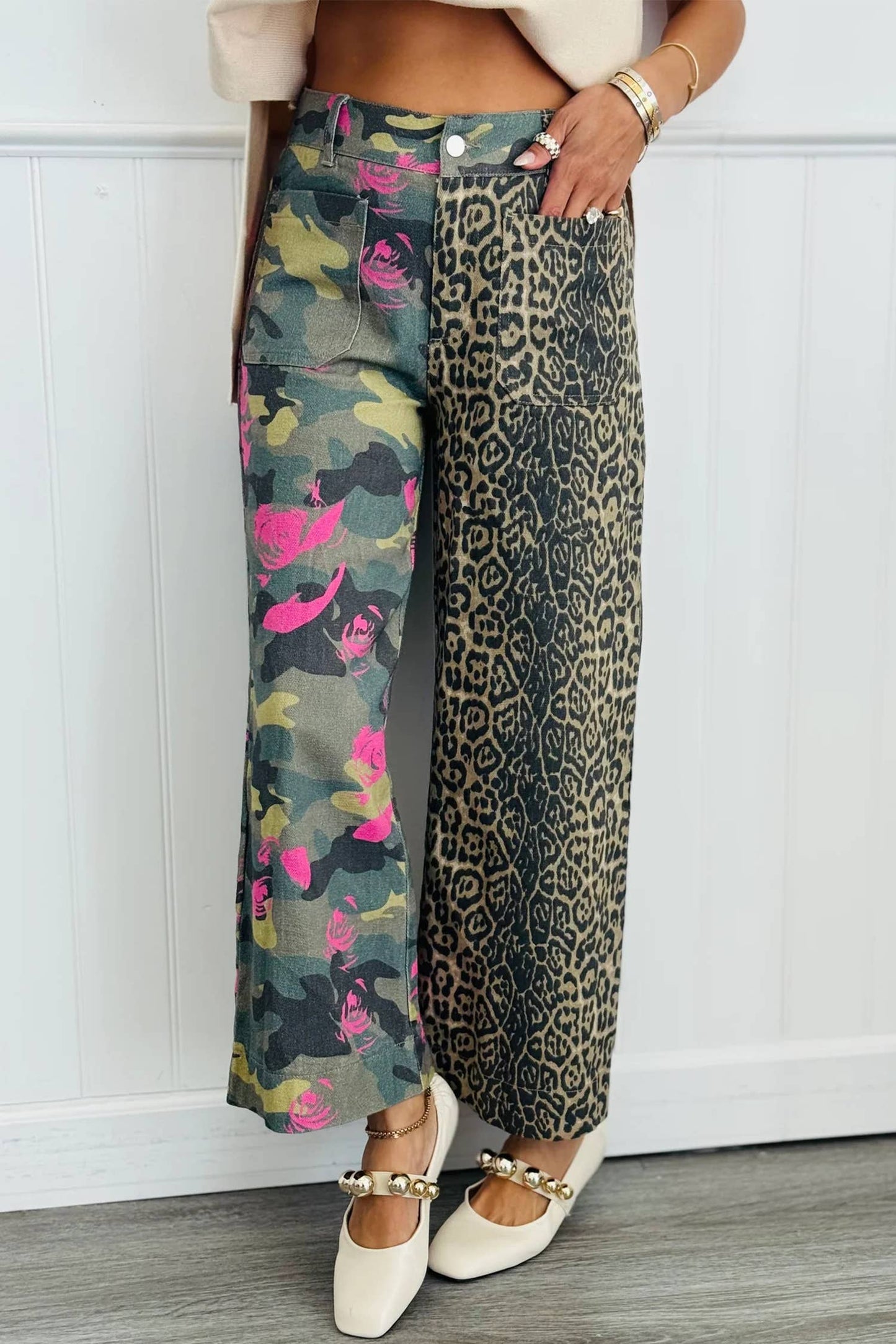 Fashion Leopard Camo Print Wide Leg Jeans NEW | 4-16