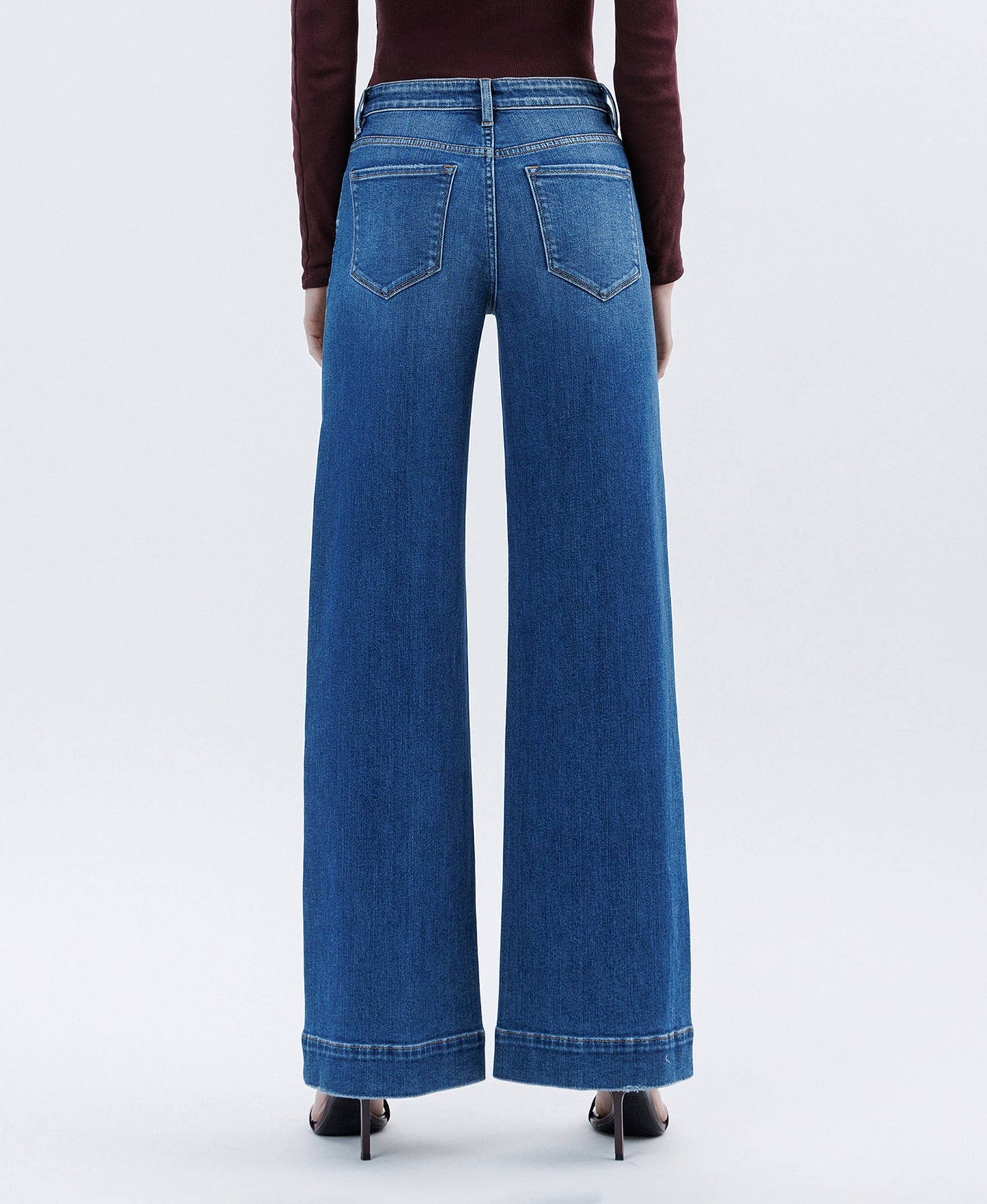 HIGH RISE TROUSER HEM EXTREME WIDE LEG JEANS F6014