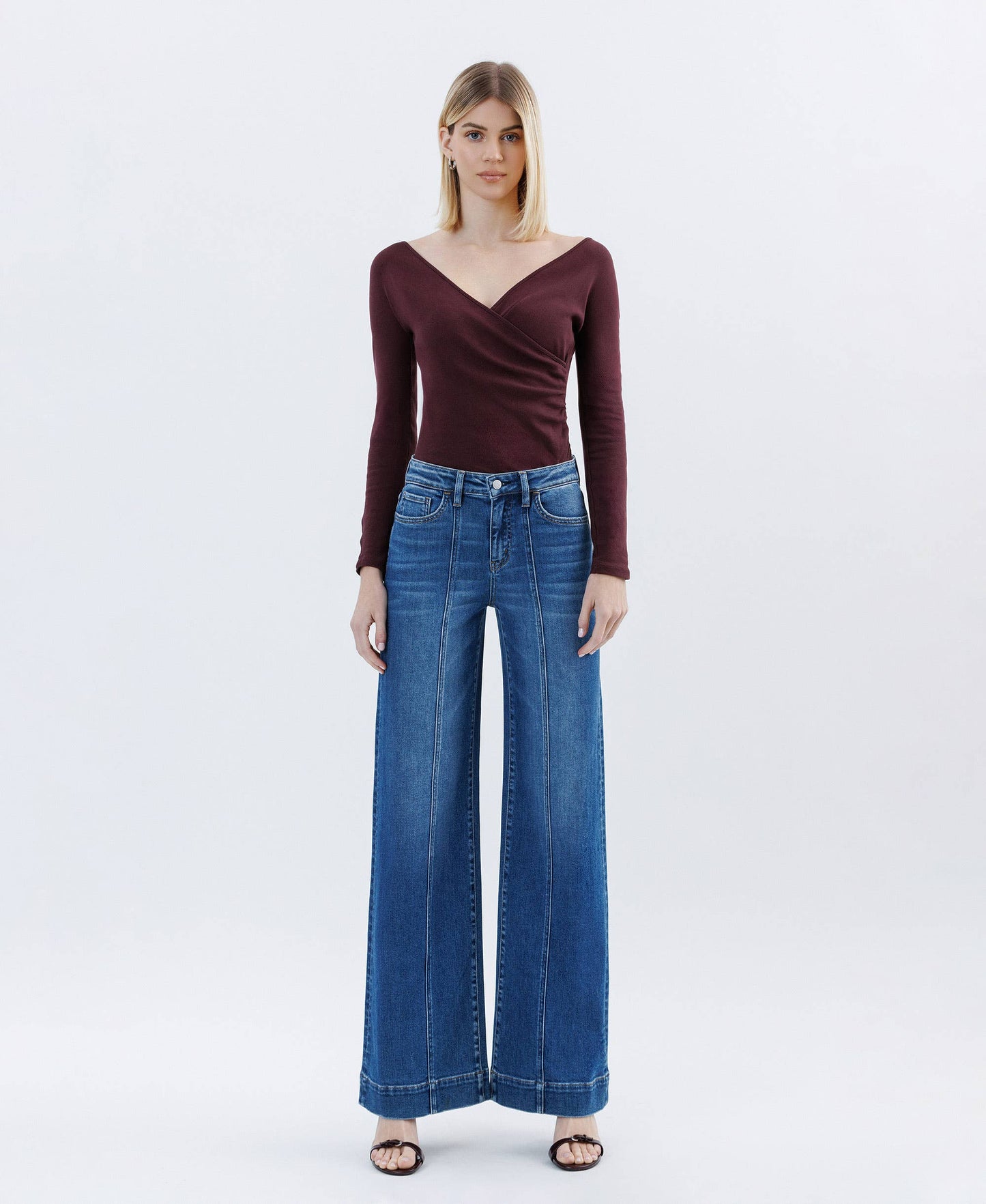 HIGH RISE TROUSER HEM EXTREME WIDE LEG JEANS F6014