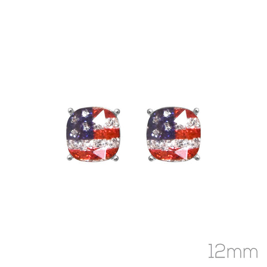Glitter USA Flag Cushion Cut Post Earrings