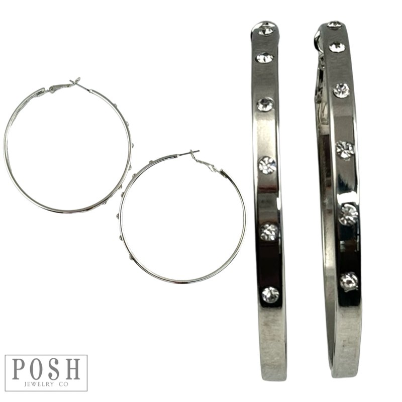 Set rhinestone 2.5 inch hoop earring
