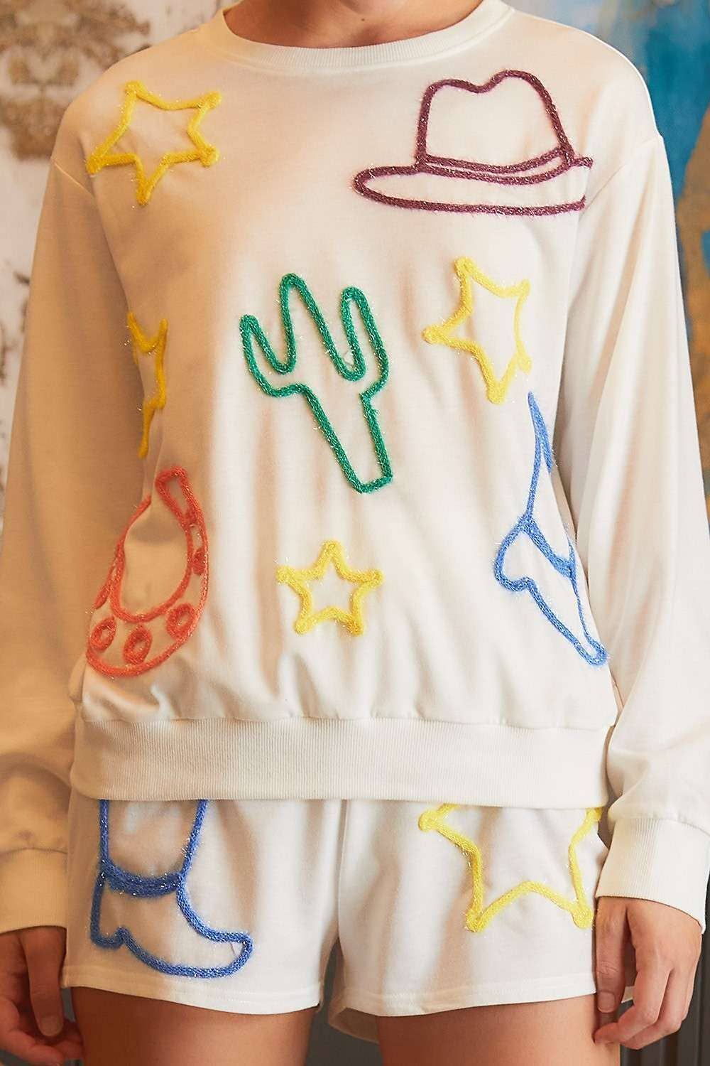 Sparkle Western Drawing French Terry Shorts