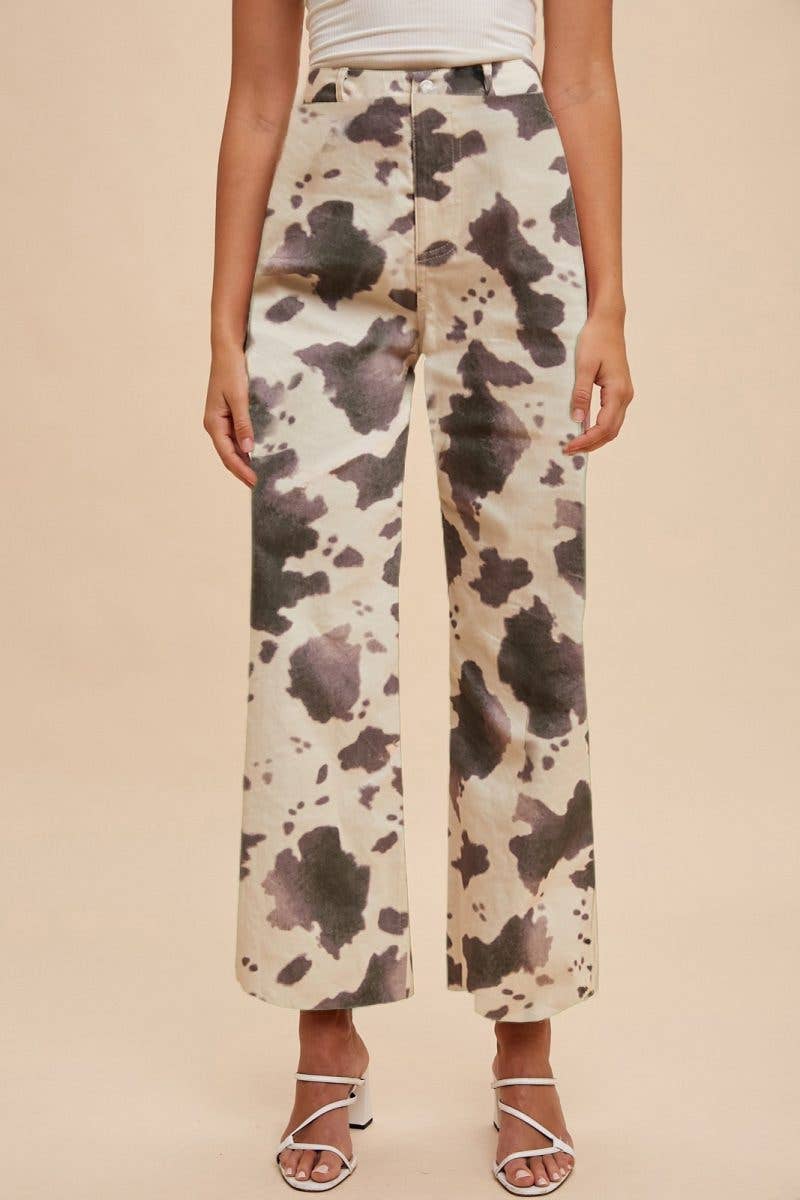 Animal Printed Stretch High Rise Wide Leg Jean
