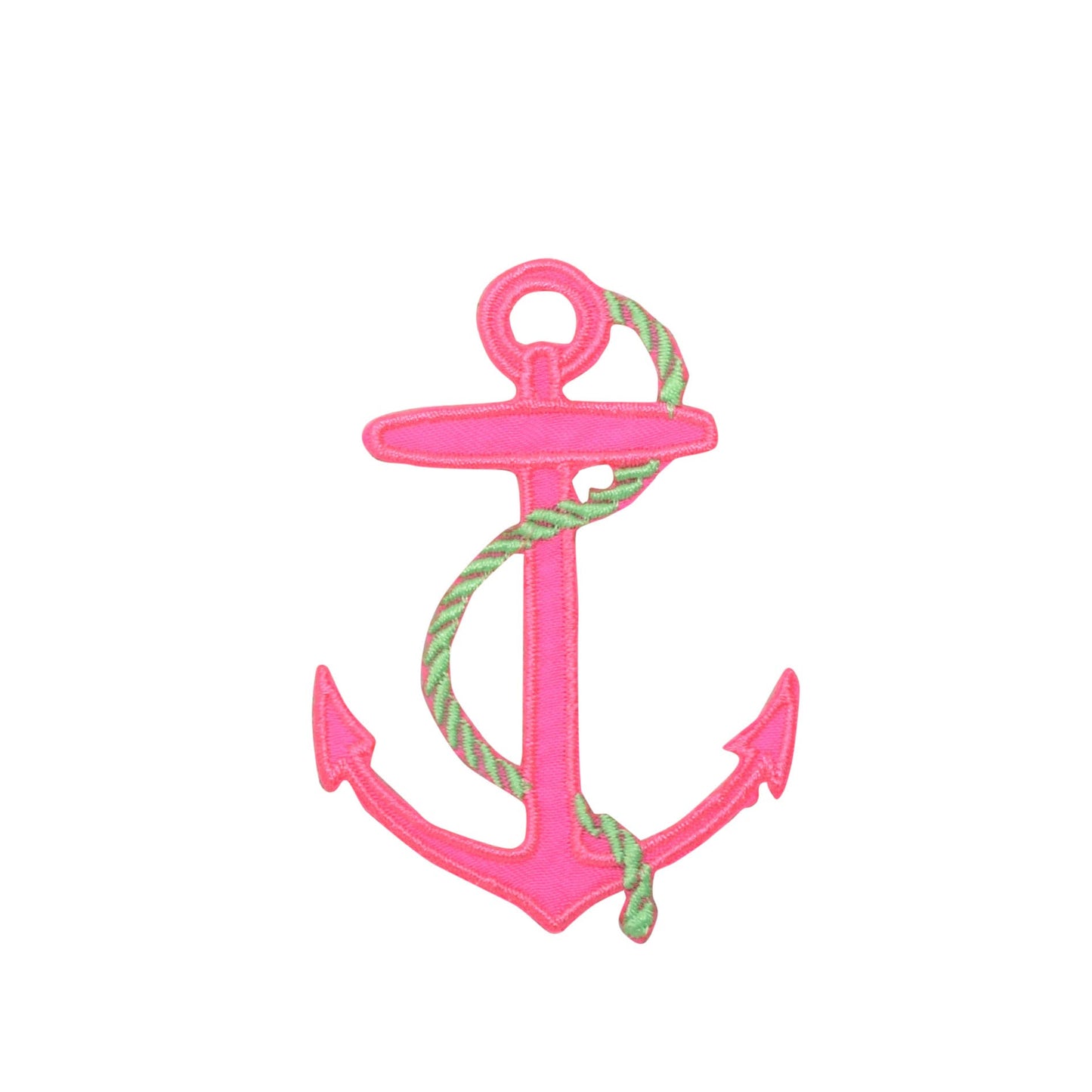 Small - Nautical - Neon Pink Anchor - Lime Green Rope - Iron on Applique - Embroidered Patch - 696501-C