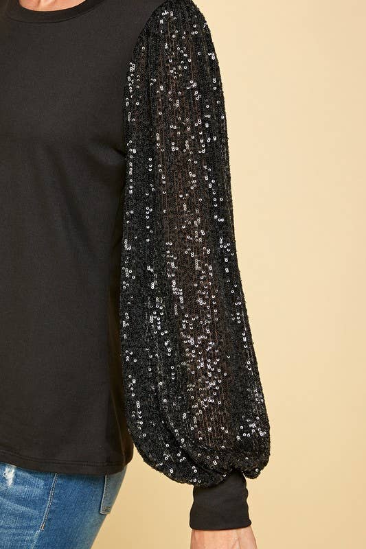 Solid Top With Sequins Detailed Sleeves