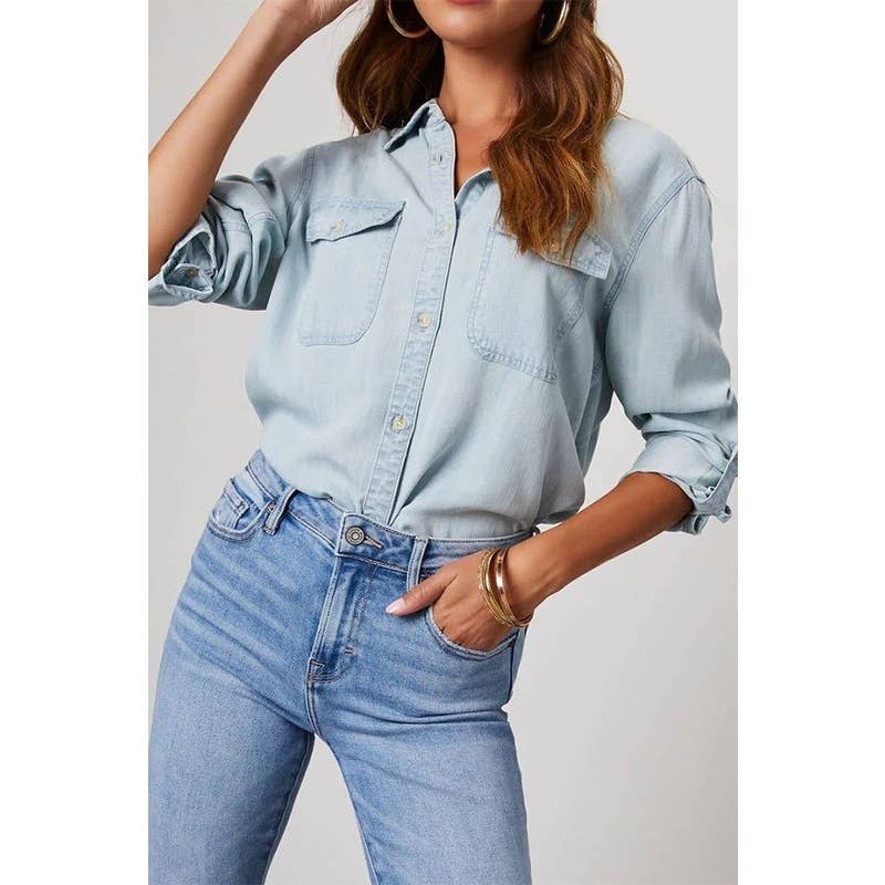 Casual Collared Single Breasted Denim Shirt