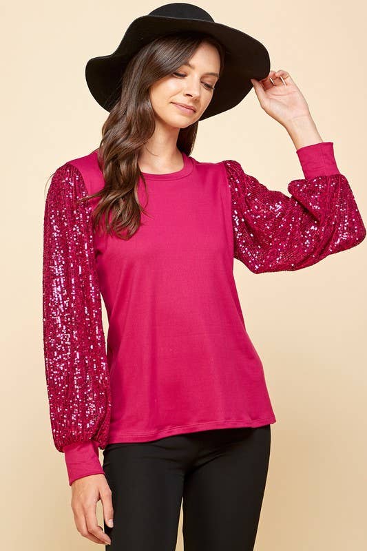 Solid Top With Sequins Detailed Sleeves