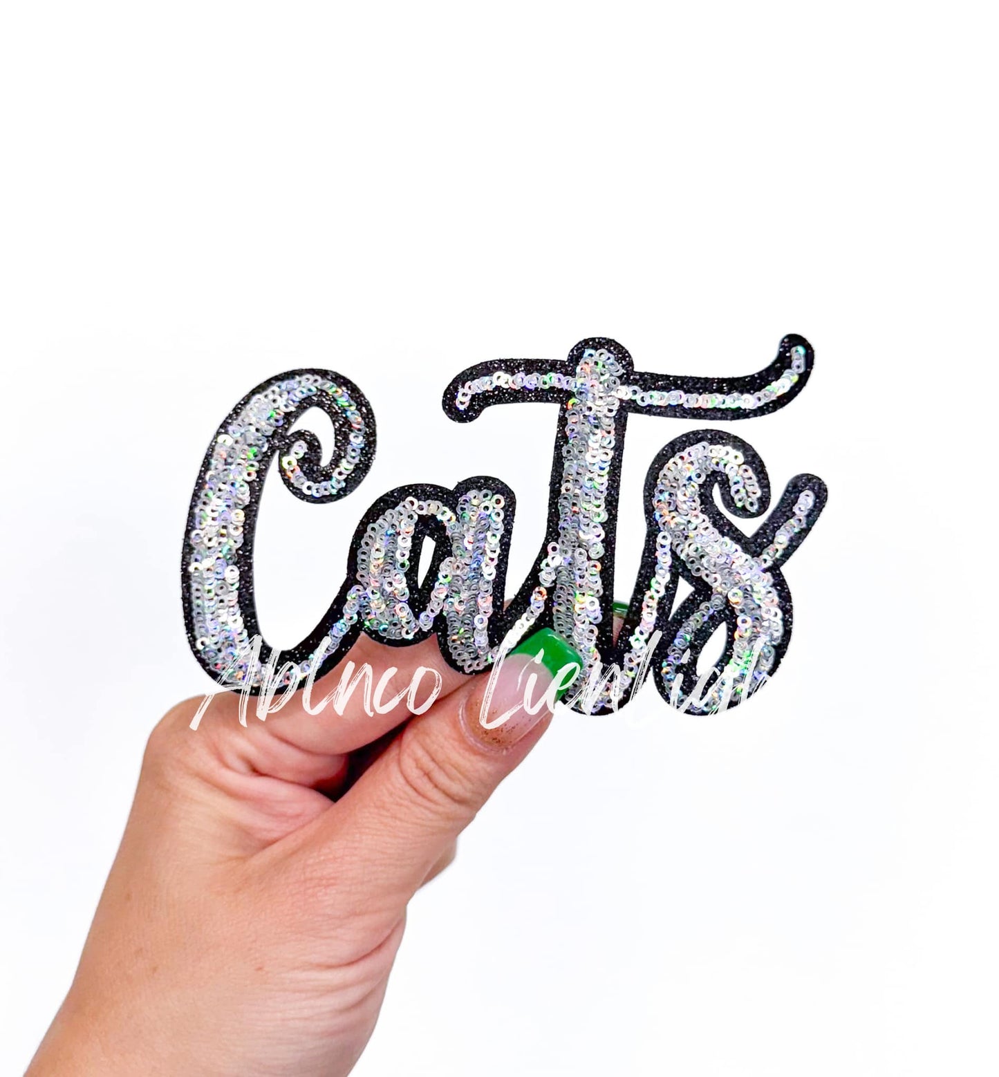Cats Cursive Sequins Iron On Patch-Small