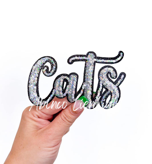 Cats Cursive Sequins Iron On Patch-Small