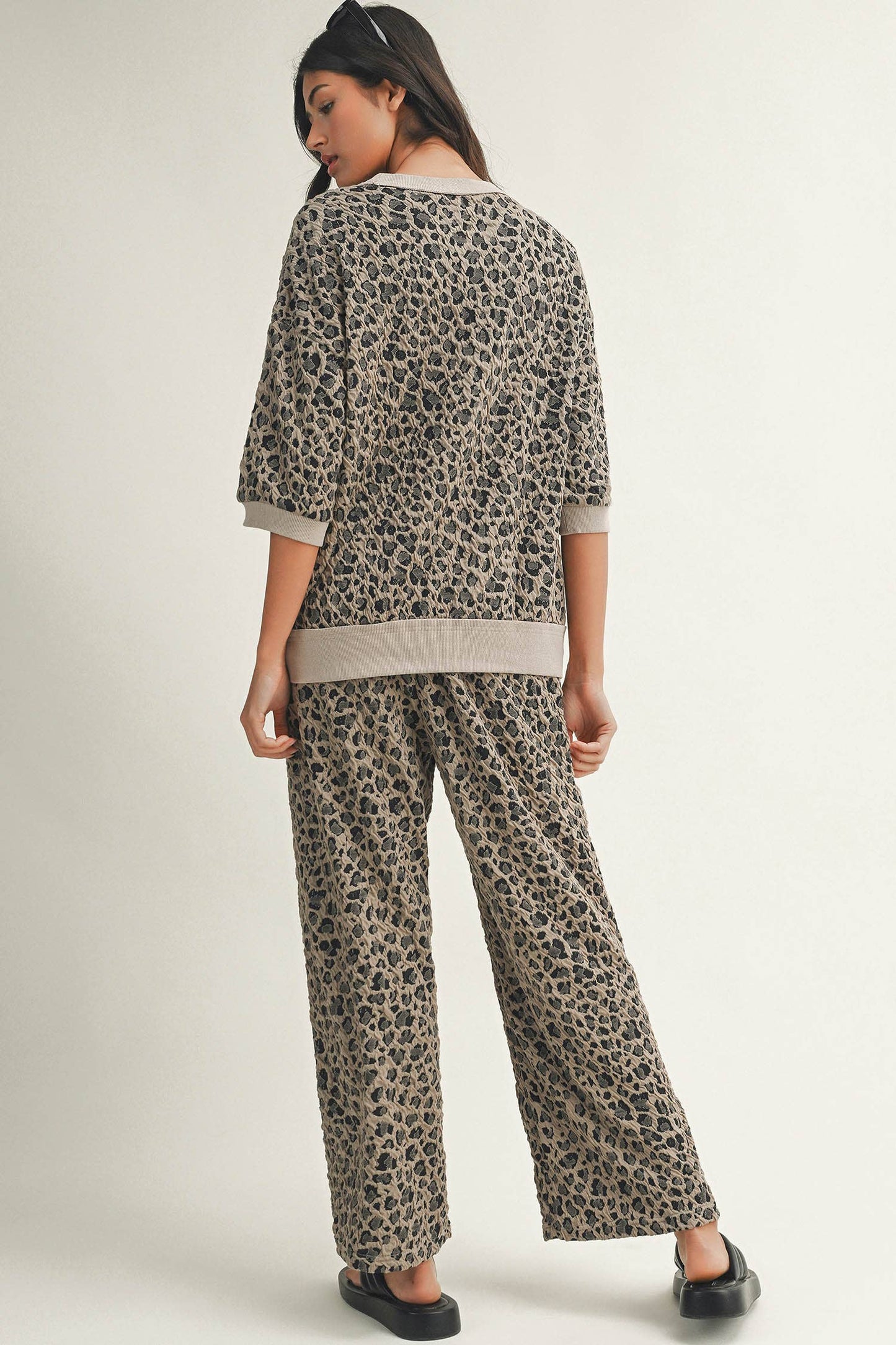 Spring Western Leopard Patchwork Pullover Wide Leg Pant Set