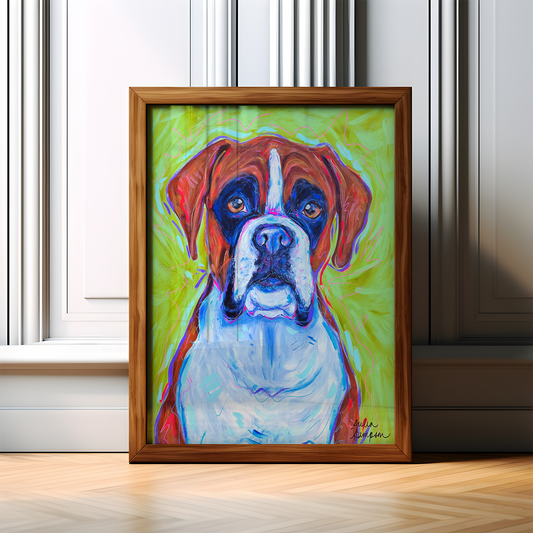 Boxer Dog Art Print, Pet Art, Maximalist Art, Dopamine Decor, Trendy Colorful Wall Poster
