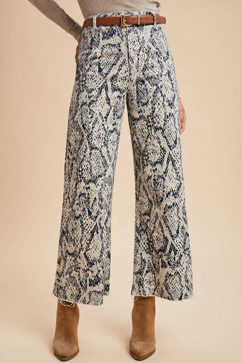 Animal Printed Stretch High Rise Wide Leg Jean