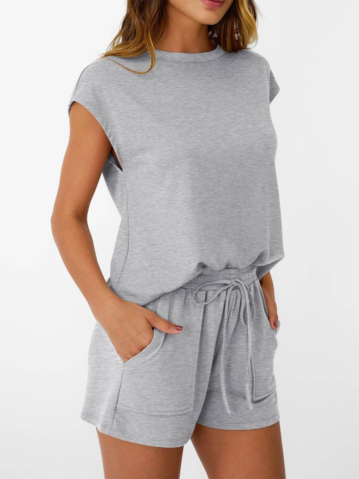 Casual Lounge Set Cap Sleeve Top Drawstring Shorts