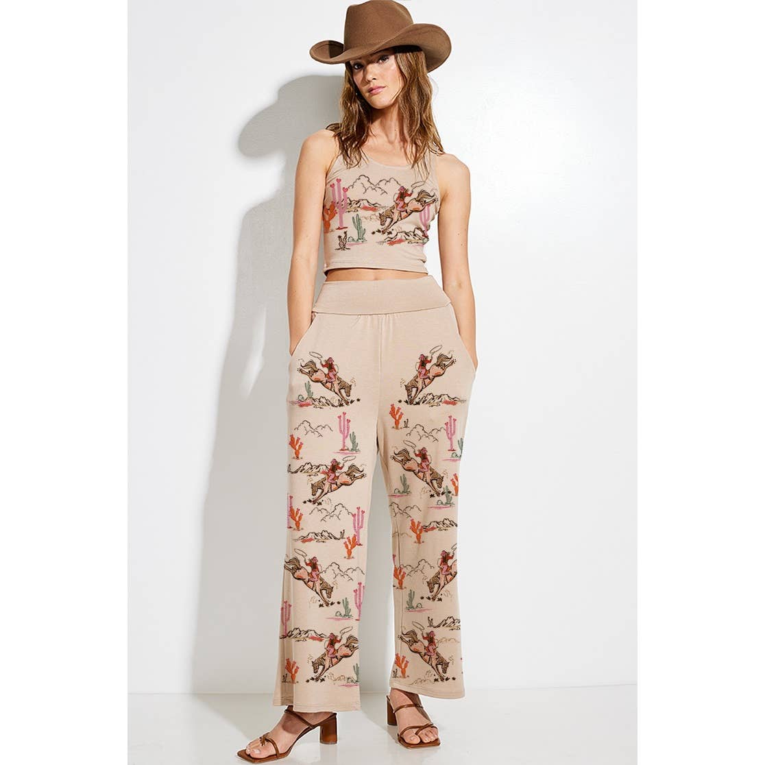 Cowgirl crop tank top and maximized pants set